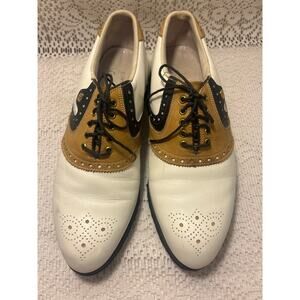 Foot-Joy Classic Golf Oxford Shoes, USA Made, Mens 7.5D, White/Carmel/Brown